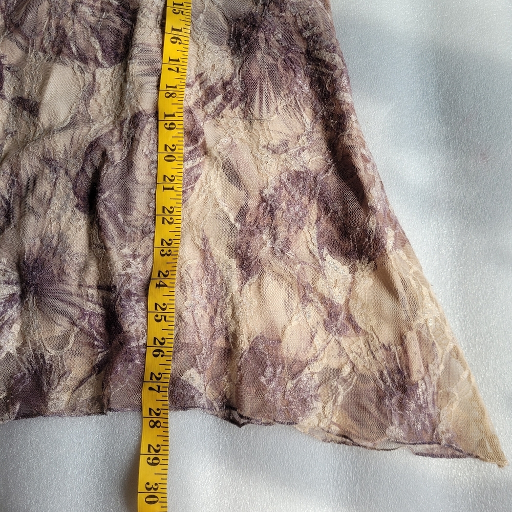 Y2K Fairycore Lace Overlay Botanical Print Blouse Rhinestones Lavender Cream - Picture 14 of 14